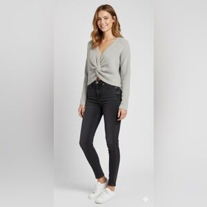 Hollister Reversible Twist Light Gray Cropped Fuzzy Sweater